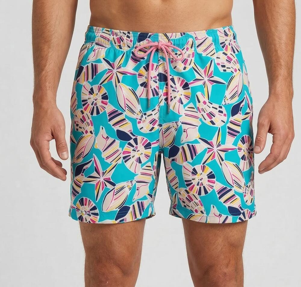 Lands' End Mens Medium 32-34 Seashells Print 100% Polyetser Net Lining Pocket